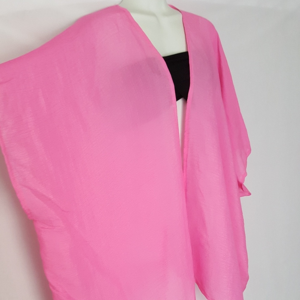 Sale! Hot Pink Gauze Kimono Cover Up, Spring Tops - Picture 3 of 5